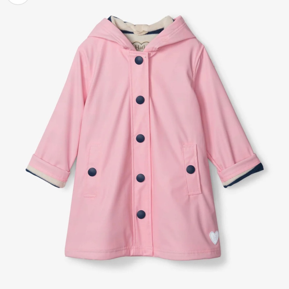 Hatley Pink Raincoat with Heart and Navy Accents